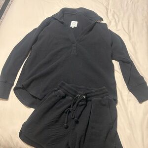 Aerie Black Waffle Knit Top